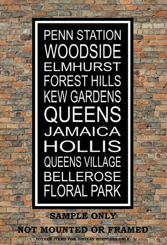 New York City Subway Sign Print - Woodside, Elmhurst, Kew Gardens, Queens Village