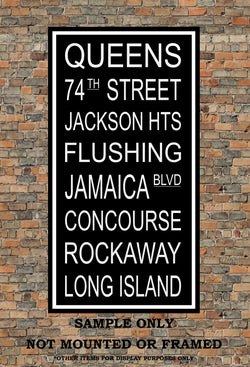 New York City Subway Sign Print - Queens, Jackson Heights, Flushing, Rockaway, Long Island - Multiple Sizes