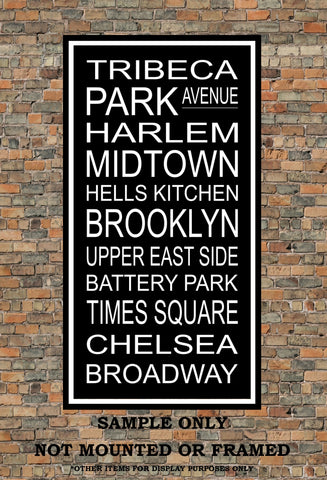 New York City Subway Sign Print - Tribeca, Harlem, Midtown, Battery Park, Times Square, Broadway