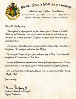 Wizard Personalized Hogwarts Acceptance Letter with Christmas Wishes