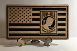 POW MIA USA Military Flag, desk flag, wall flag, Engraved Wood Painted Rustic Style American Flag Veteran Appreciation