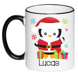 Personalized Santa Penguin Hot Chocolate Mug, Children's Hot Cocoa, Gift for Christmas, Secret Santa Coffee Cup, 11 Ounce Ceramic Mug