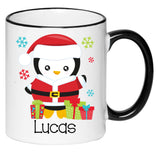 Personalized Santa Penguin Hot Chocolate Mug, Children's Hot Cocoa, Gift for Christmas, Secret Santa Coffee Cup, 11 Ounce Ceramic Mug