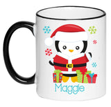 Personalized Santa Penguin Hot Chocolate Mug, Children's Hot Cocoa, Gift for Christmas, Secret Santa Coffee Cup, 11 Ounce Ceramic Mug