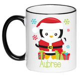 Personalized Santa Penguin Hot Chocolate Mug, Children's Hot Cocoa, Gift for Christmas, Secret Santa Coffee Cup, 11 Ounce Ceramic Mug