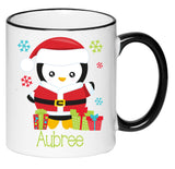 Personalized Santa Penguin Hot Chocolate Mug, Children's Hot Cocoa, Gift for Christmas, Secret Santa Coffee Cup, 11 Ounce Ceramic Mug