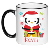 Personalized Santa Penguin Hot Chocolate Mug, Children's Hot Cocoa, Gift for Christmas, Secret Santa Coffee Cup, 11 Ounce Ceramic Mug