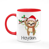 Personalized Santa Sloth Hot Chocolate Mug, Children's Hot Cocoa, Gift for Christmas, Secret Santa Coffee Cup, 11 Ounce Ceramic Mug