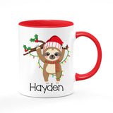 Personalized Santa Sloth Hot Chocolate Mug, Children's Hot Cocoa, Gift for Christmas, Secret Santa Coffee Cup, 11 Ounce Ceramic Mug