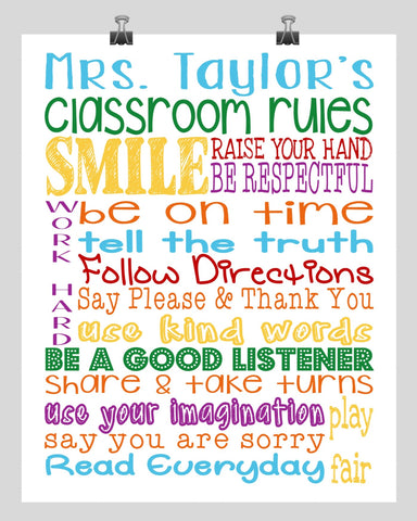 Personalized Classroom Rules - Prefect Gift for a Teacher - Available in Multiple Sizes