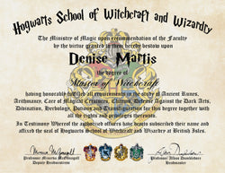 Personalized Harry Potter Diploma - Hogwarts School of Witchcraft and Wizardry Degree