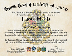 Personalized Harry Potter Diploma - Hogwarts School of Witchcraft and Wizardry Degree of Master of Wizardry
