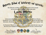 Personalized Wizard Diploma Hogwarts School of Witchcraft and Wizardry Degree of Master of Wizardry