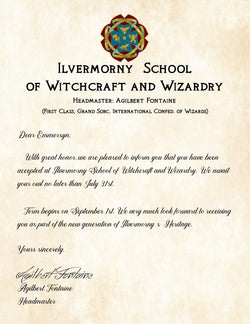 Personalized Acceptance Letter Ilvermorny School of Witchcraft and Wizardry - American School