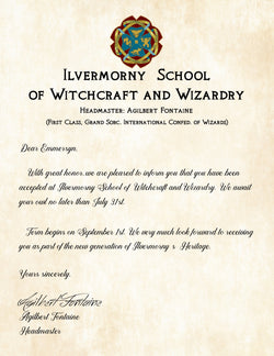 Personalized Acceptance Letter - Ilvermorny School of Witchcraft and Wizardry - American School