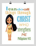 Pocahontas Christian Princess Nursery Decor Art Print - I Can Do All Things Through Christ Who Strengthens Me - Philippians 4:13