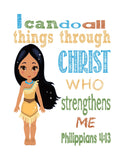 Pocahontas Christian Princess Nursery Decor Art Print - I Can Do All Things Through Christ Who Strengthens Me - Philippians 4:13
