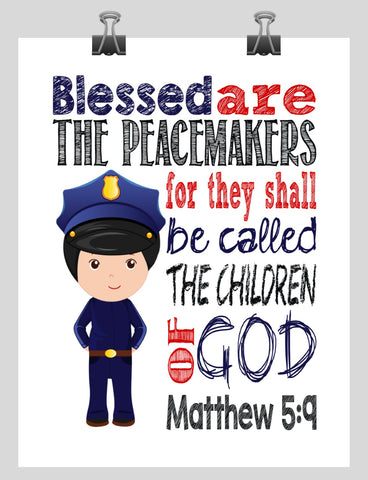 Police Real Life Superhero Christian Nursery Print, Blessed are the peacemakers, Matthew 5:9