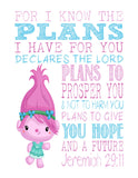 Poppy Trolls Christian Nursery Decor Print, For I Know The Plans I Have For You, Jeremiah 29:11