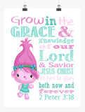 Poppy Trolls Christian Nursery Decor Print, Grow in Grace and Knowledge, 2 Peter 3:18