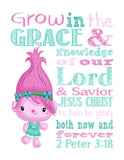 Poppy Trolls Christian Nursery Decor Print, Grow in Grace and Knowledge, 2 Peter 3:18