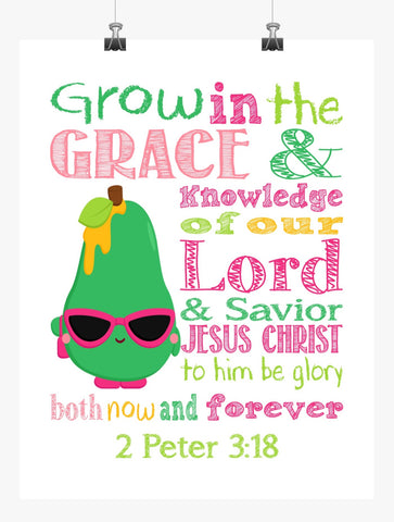 Posh Pear Shopkins Christian Nursery Decor Print, Grow in Grace and Knowledge, 2 Peter 3:18