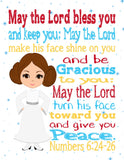 Space Wars Christian Nursery Decor Set of 5 Unframed Prints - Luke Skywalker, Yoda, Princess Leia, R2D2 and Chewbacca