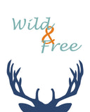 Wild and Free Deer Tribal Nursery Set of 4 Orange and Blue Kids Bedroom Decor Prints
