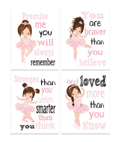 Ballerina Motivational Nursery Decor Set of 4 Prints Promise Me You will Always Remember