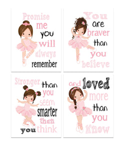 Ballerina Motivational Nursery Decor Set of 4 Prints Promise Me You will Always Remember