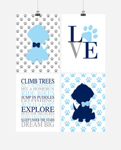 Puppy Love Paw Print Boys Rules Baby Boy Nursery Art Set of 4 Unframed Prints