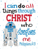 Star Wars Christian Nursery Decor Set of 5 Unframed Prints - Luke Skywalker, Yoda, Darth Vader, R2D2 and Cewbacca with Bible Verses