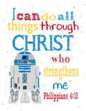 Star Wars Christian Nursery Decor Set of 4 Prints, Luke Skywalker, Yoda, Darth Vader and R2D2