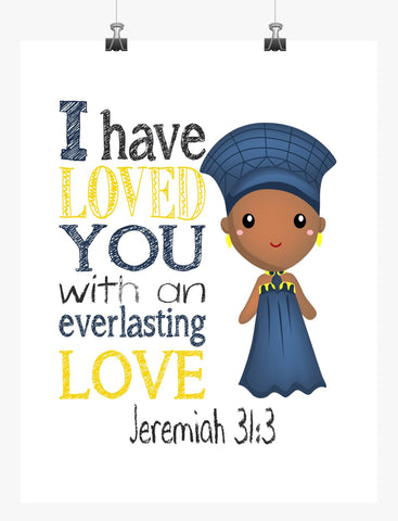 Ramonda Black Panther Christian Superhero Nursery Decor Art Print - I have loved you with an everlasting love - Jeremiah 31:3