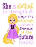 Princess Christian Nursery Decor Set of 4 Prints, Mulan, Rapunzel, Ariel and Jasmine with Bible Verses