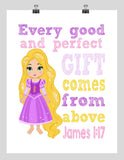Rapunzel Christian Princess Nursery Decor Print - Every Good and Perfect Gift Comes From Above - James 1:17