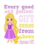 Rapunzel Christian Princess Nursery Decor Print - Every Good and Perfect Gift Comes From Above - James 1:17