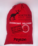 Personalized Red Santa Sack in Canvas with Reindeer - North Pole Santa Claus Presents Bag