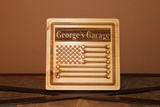 Personalized Garage Workshop Wrench Flag Wood Engraved Wall Plaque Art Sign