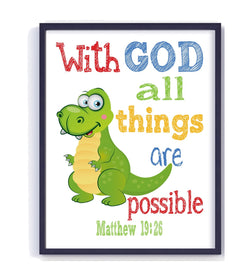 Rex Toy Story Christian Nursery Decor Print, With God all things are Possible, Matthew 19:26