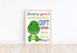 Rex Toy Story Christian Nursery Decor Unframed Print, Every Good and Perfect Gift Comes From Above - James 1:17