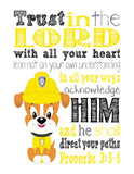 Paw Patrol Christian Nursery Decor Set of 4 Prints, Chase, Marshall, Zuma and Rubble with Bible Verses