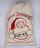 Personalized Santa Sack in Natural Canvas with Reindeer - North Pole Santa Claus Presents Bag