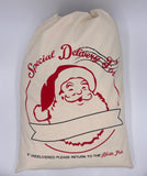 Personalized Santa Sack in Natural Canvas with Reindeer - North Pole Santa Claus Presents Bag