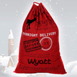 Personalized Red Santa Sack in Canvas with Reindeer - North Pole Santa Claus Presents Bag