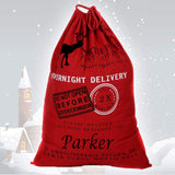 Personalized Red Santa Sack in Canvas with Reindeer - North Pole Santa Claus Presents Bag