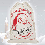 Personalized Santa Sack in Natural Canvas with Reindeer - North Pole Santa Claus Presents Bag