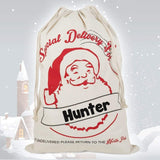 Personalized Santa Sack in Natural Canvas with Reindeer - North Pole Santa Claus Presents Bag