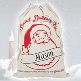 Personalized Santa Sack in Natural Canvas with Reindeer - North Pole Santa Claus Presents Bag