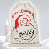 Personalized Santa Sack in Natural Canvas with Reindeer - North Pole Santa Claus Presents Bag